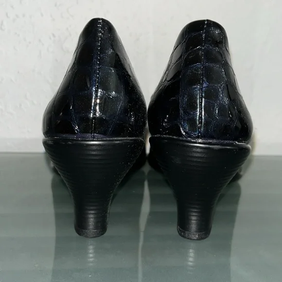 NWOB Softspots Salude Croco Black Patent Leather Pump Low Heels Pumps si… - Picture 6 of 12
